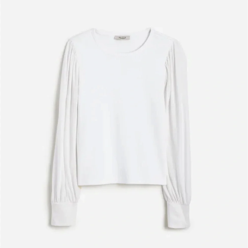 Madewell Ribbed Puff‎ Sleeve Top White Long Sleeve S Cotton
